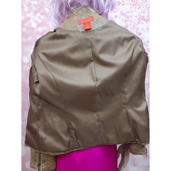 Y2K  Metallic Snake Print Leather Moto Jacket Womens Size M Tan Beige - Picture 11 of 12